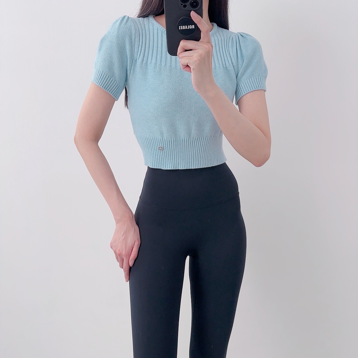 로라벨 라빈 필라테스복 여성 요가복 필라테스 요가 상의 티셔츠 운동복 커버업 크롭 반팔 - 상세 이미지 2