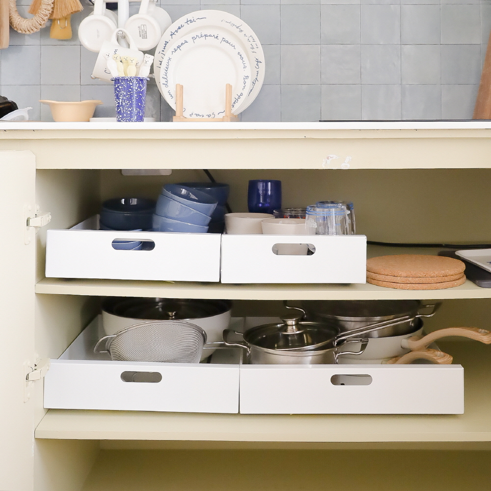 홈글림 슬라이딩 주방 선반 레일 싱크대 하부장 그릇 냄비 정리 수납장