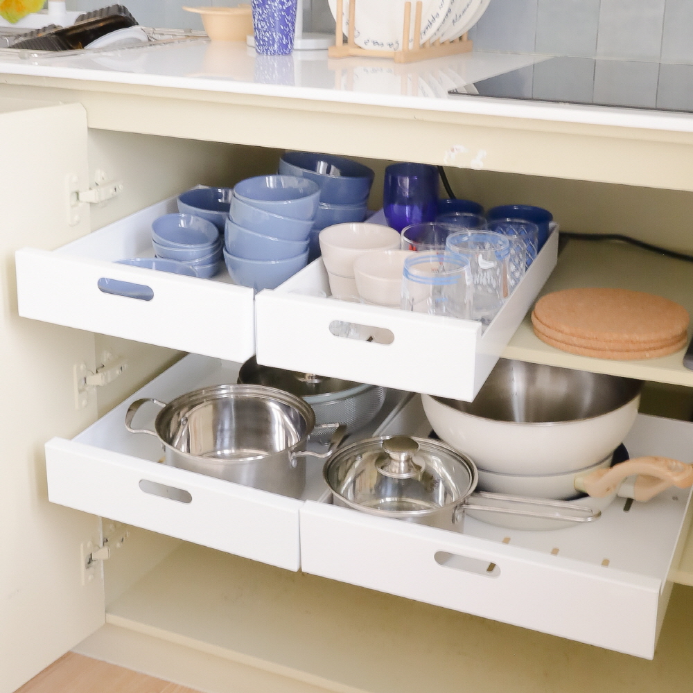 홈글림 슬라이딩 주방 선반 레일 싱크대 하부장 그릇 냄비 정리 수납장