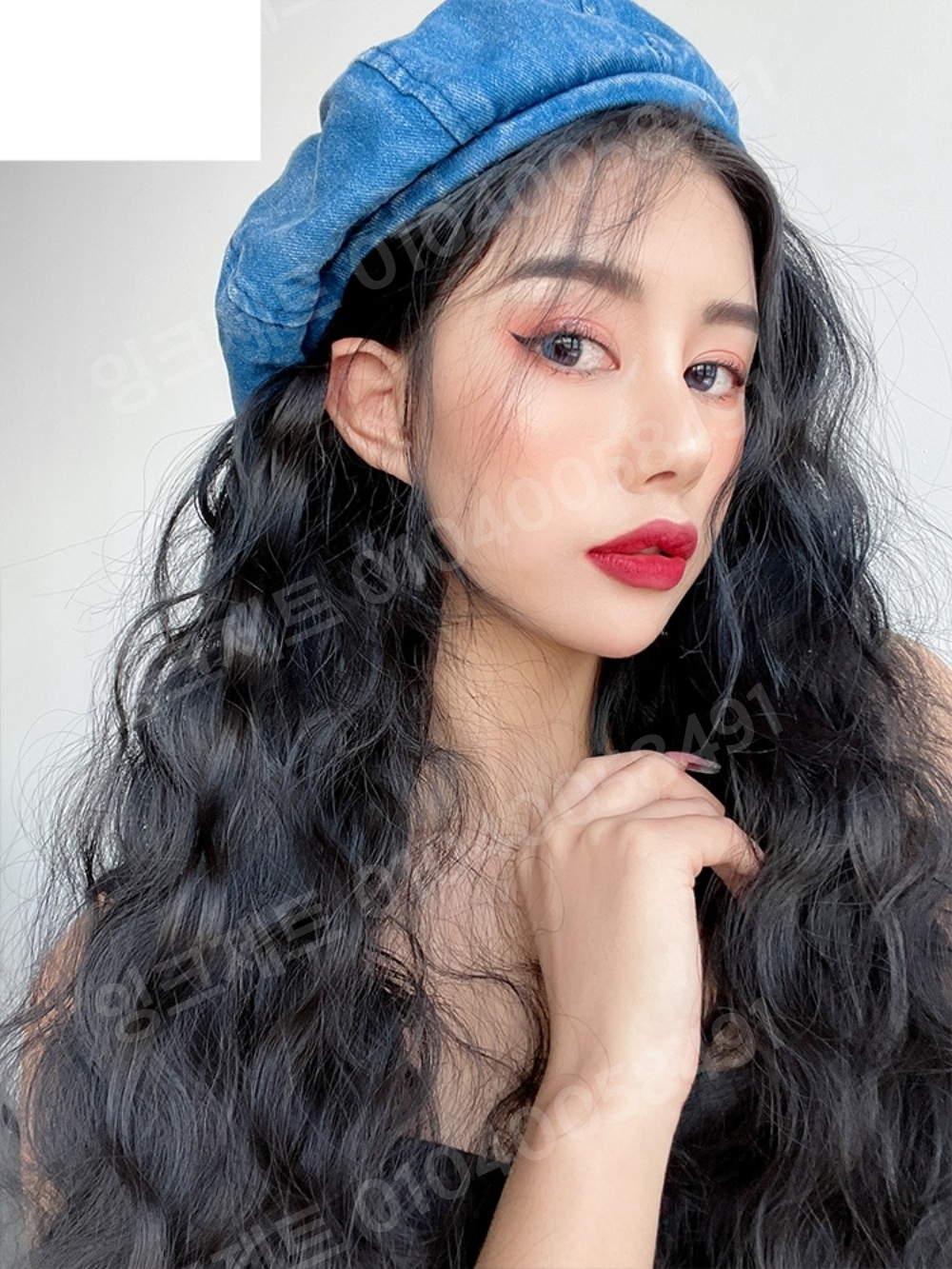 히피펌 가발 곱슬머리 여자 컬리 부분 반가발 컬링 - 상품 이미지