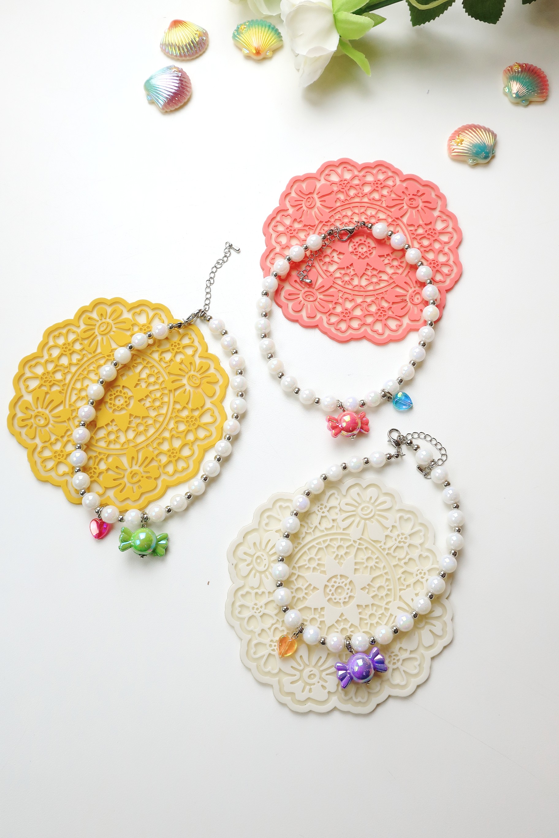 강아지 진주 목걸이 인식표 각인 고양이 이름표 산책선물 - 롤리팝