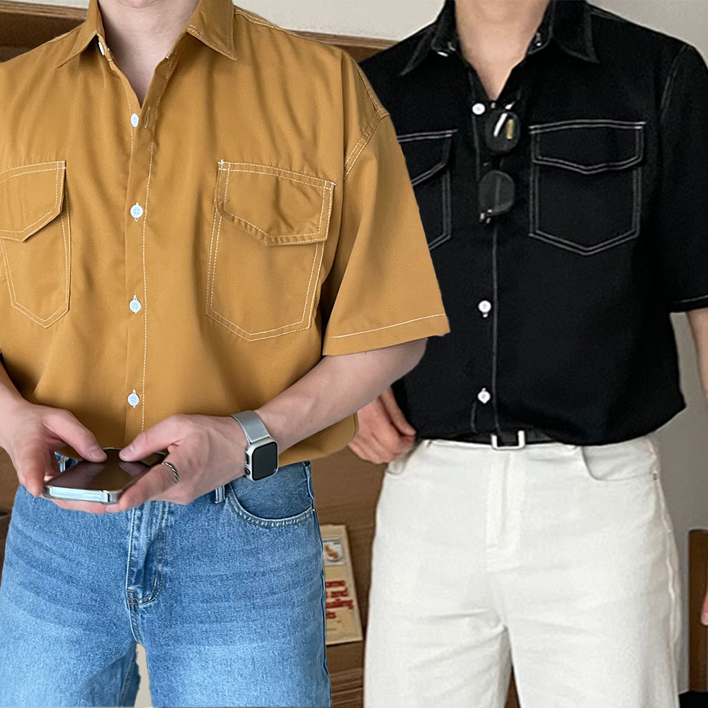 구김없는셔츠 남자반팔와이셔츠 웨스턴셔츠 - 상세 이미지 2