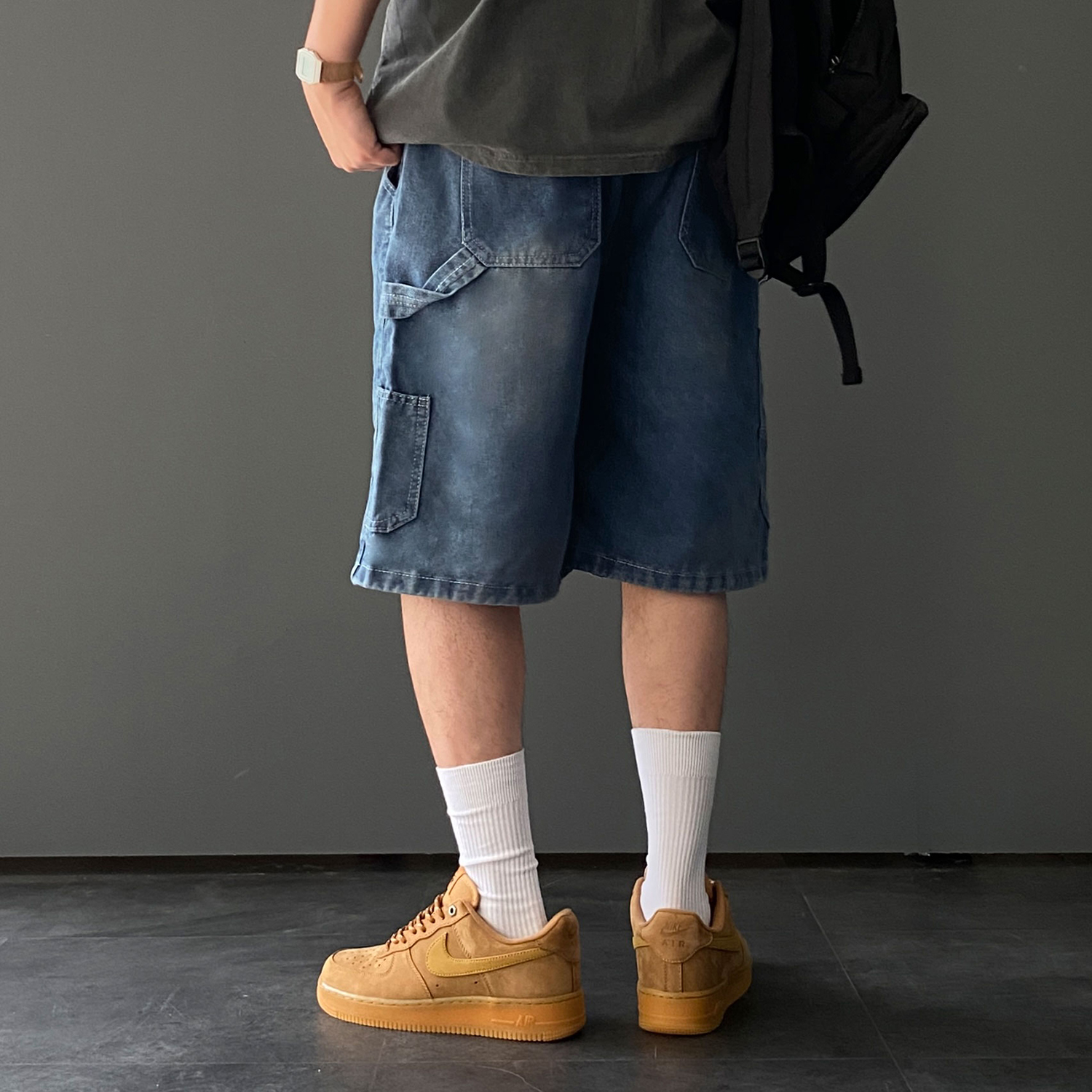 1+1 카펜터팬츠 남자버뮤다팬츠 남자와이드반바지 - 상세 이미지 3