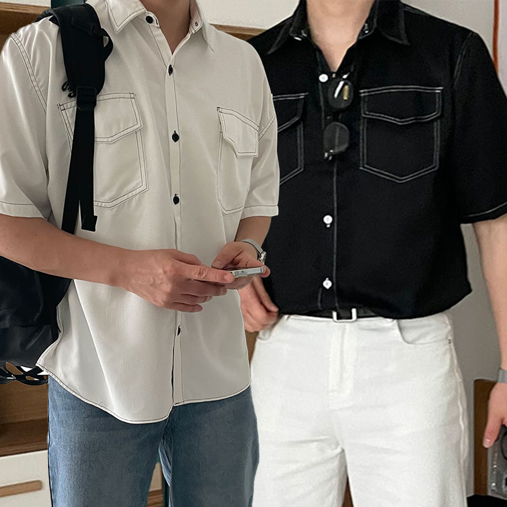 구김없는셔츠 남자반팔와이셔츠 웨스턴셔츠 - 상세 이미지 3