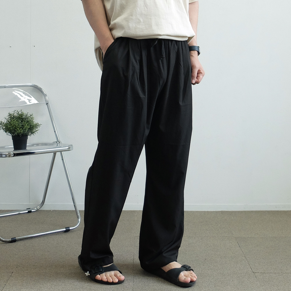 남자 여름 와이드 쿨링 팬츠 스판 조거 통큰바지 밴딩바지 - 상세 이미지 2