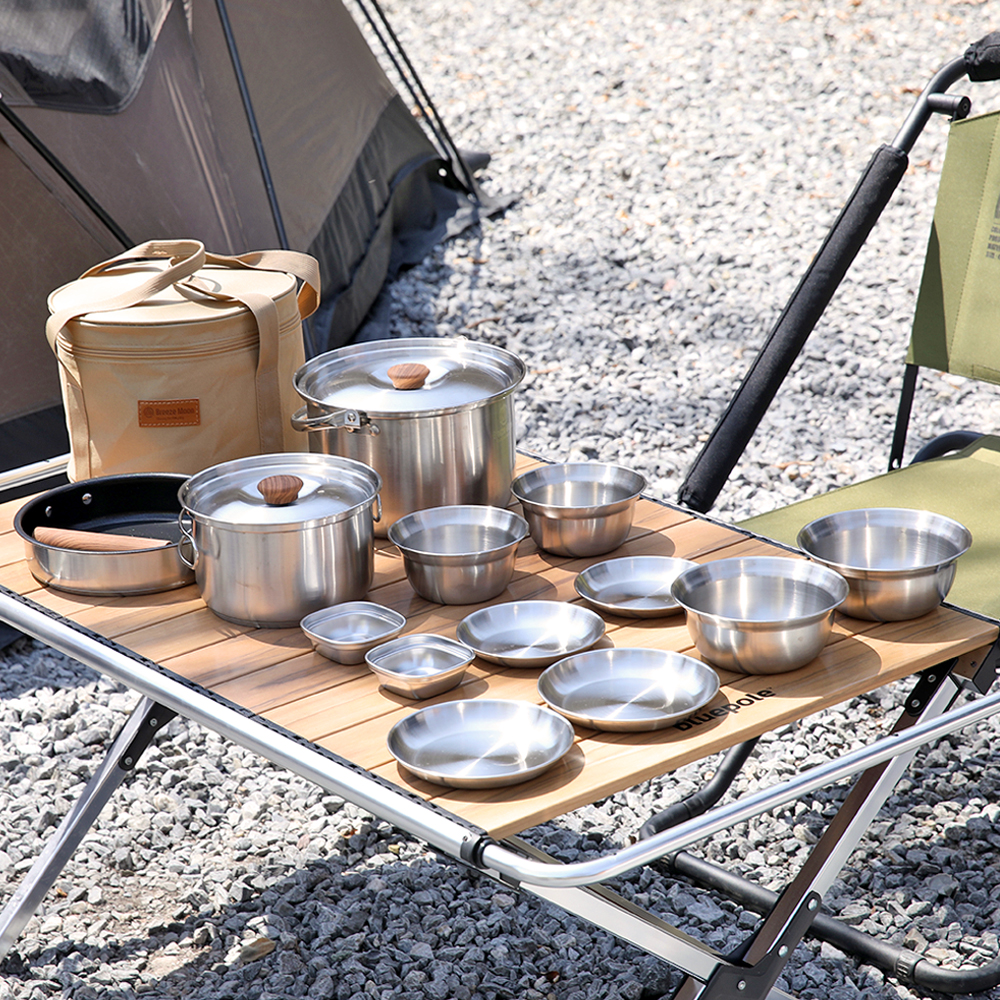 연마제 세척 브리즈문 3중 스텐 코펠 15P 세트 캠핑 식기 그릇 냄비 세트 - 상세 이미지 2