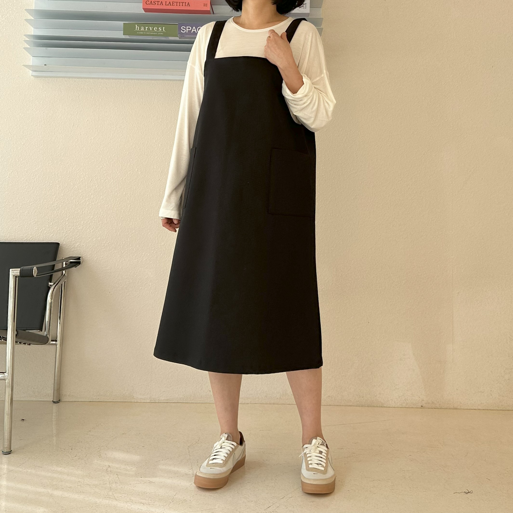 자체제작 빅사이즈 멜빵 롱 원피스 XL,3XL 빅포켓 뷔스티에 레이어드 스판 케주얼원피스