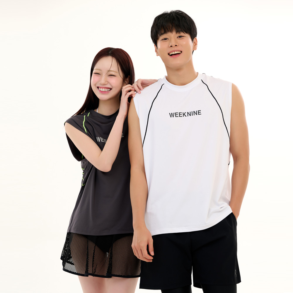 위크나인 래쉬가드 반팔 상의 여자 남자 물놀이 워터파크 수영복 파라다이스 인디고 - 상세 이미지 2