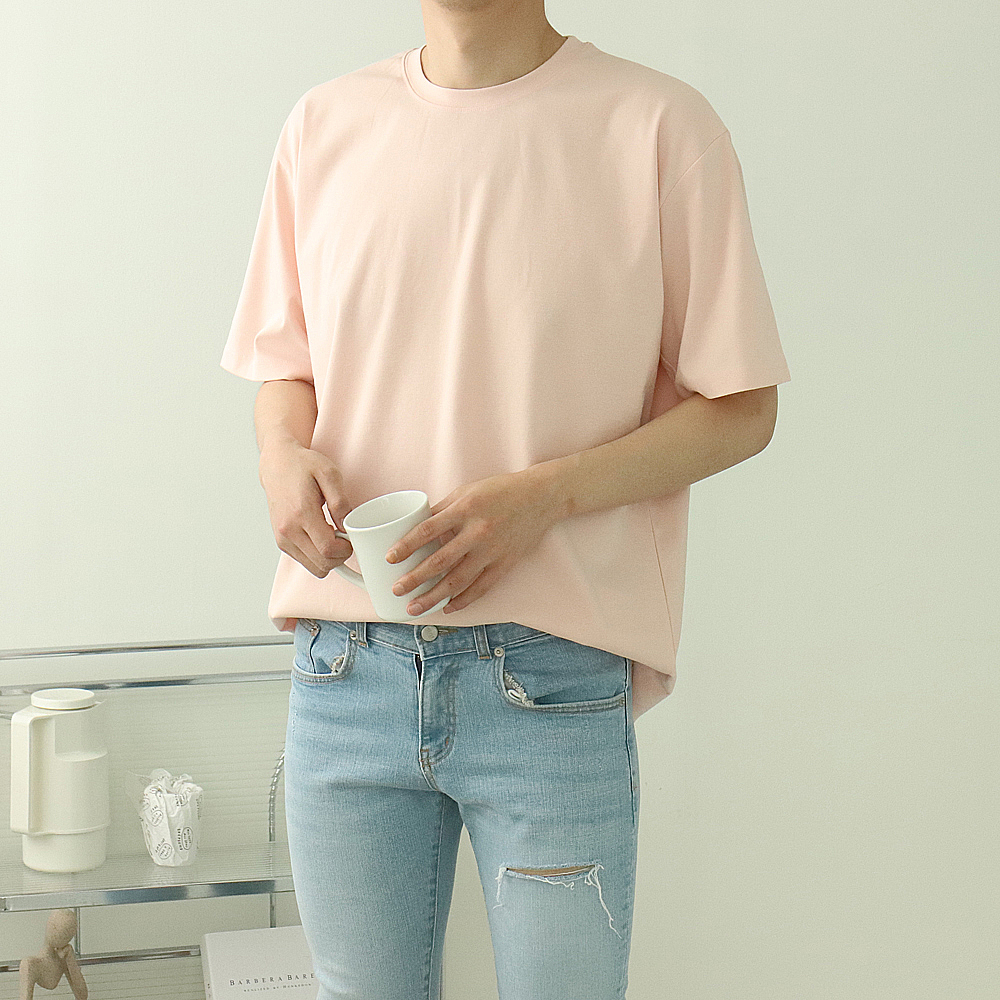 남자 반팔티 오버핏 분또 무지 흰색 빅사이즈 반팔 티셔츠 - 상품 이미지