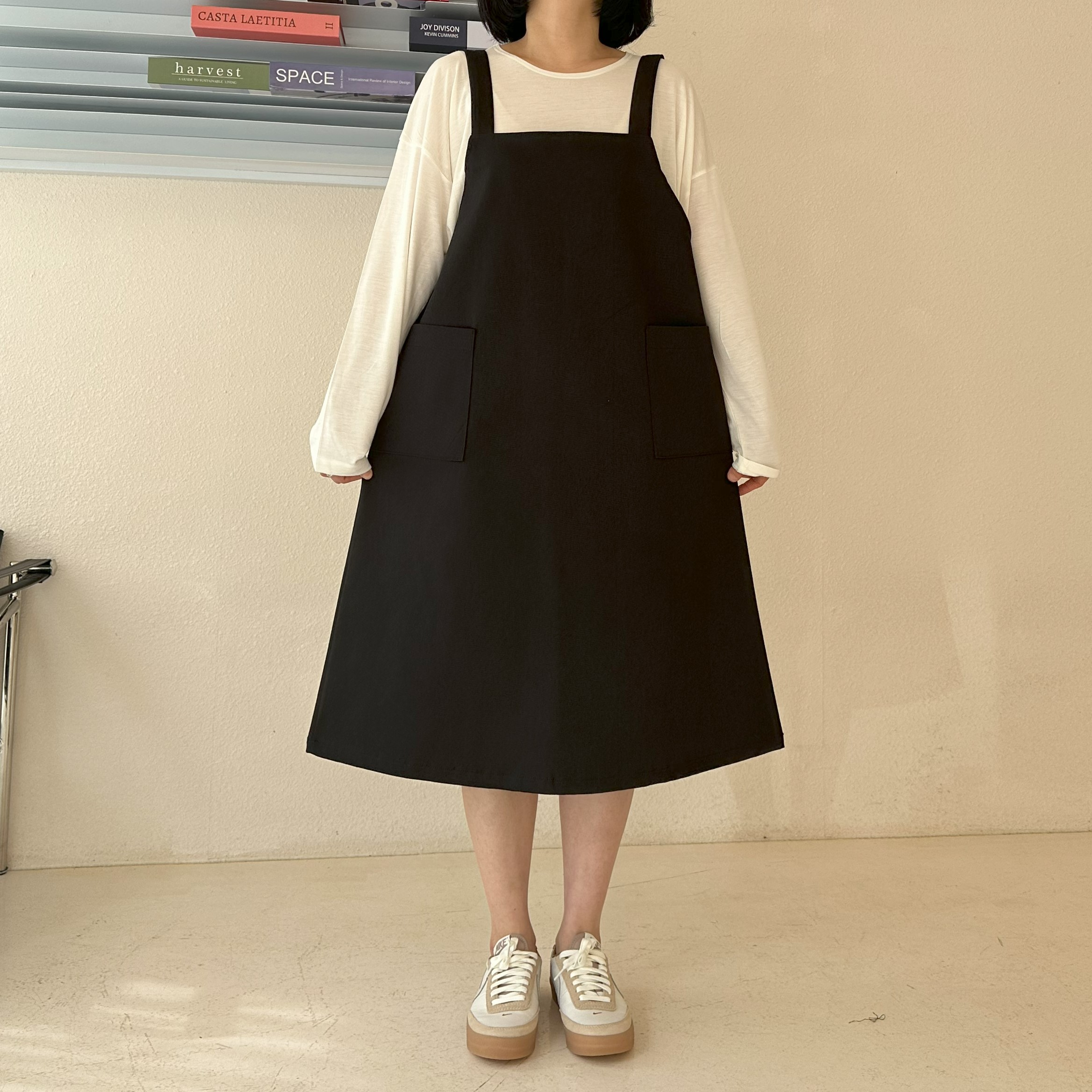 자체제작 빅사이즈 멜빵 롱 원피스 XL,3XL 빅포켓 뷔스티에 레이어드 스판 케주얼원피스