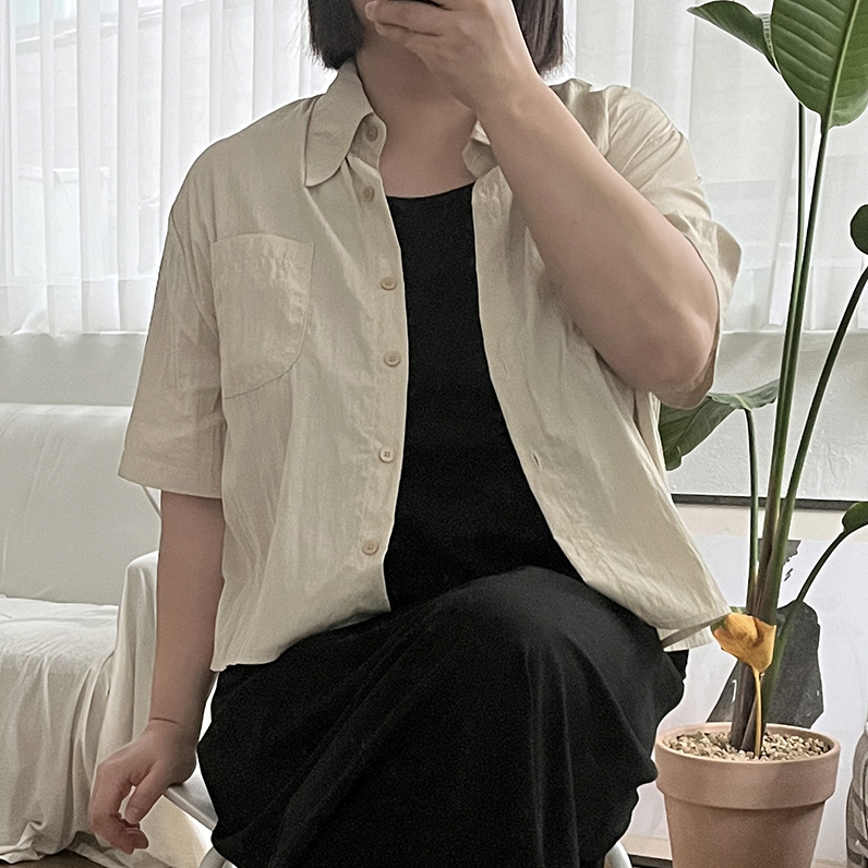 바스락셔츠 반팔셔츠 크롭남방 레이온블라우스 - 메인 이미지