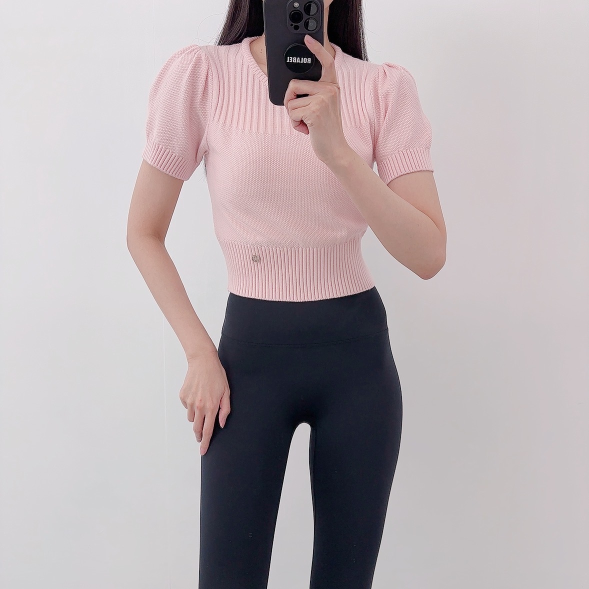 로라벨 라빈 필라테스복 여성 요가복 필라테스 요가 상의 티셔츠 운동복 커버업 크롭 반팔 - 상세 이미지 3