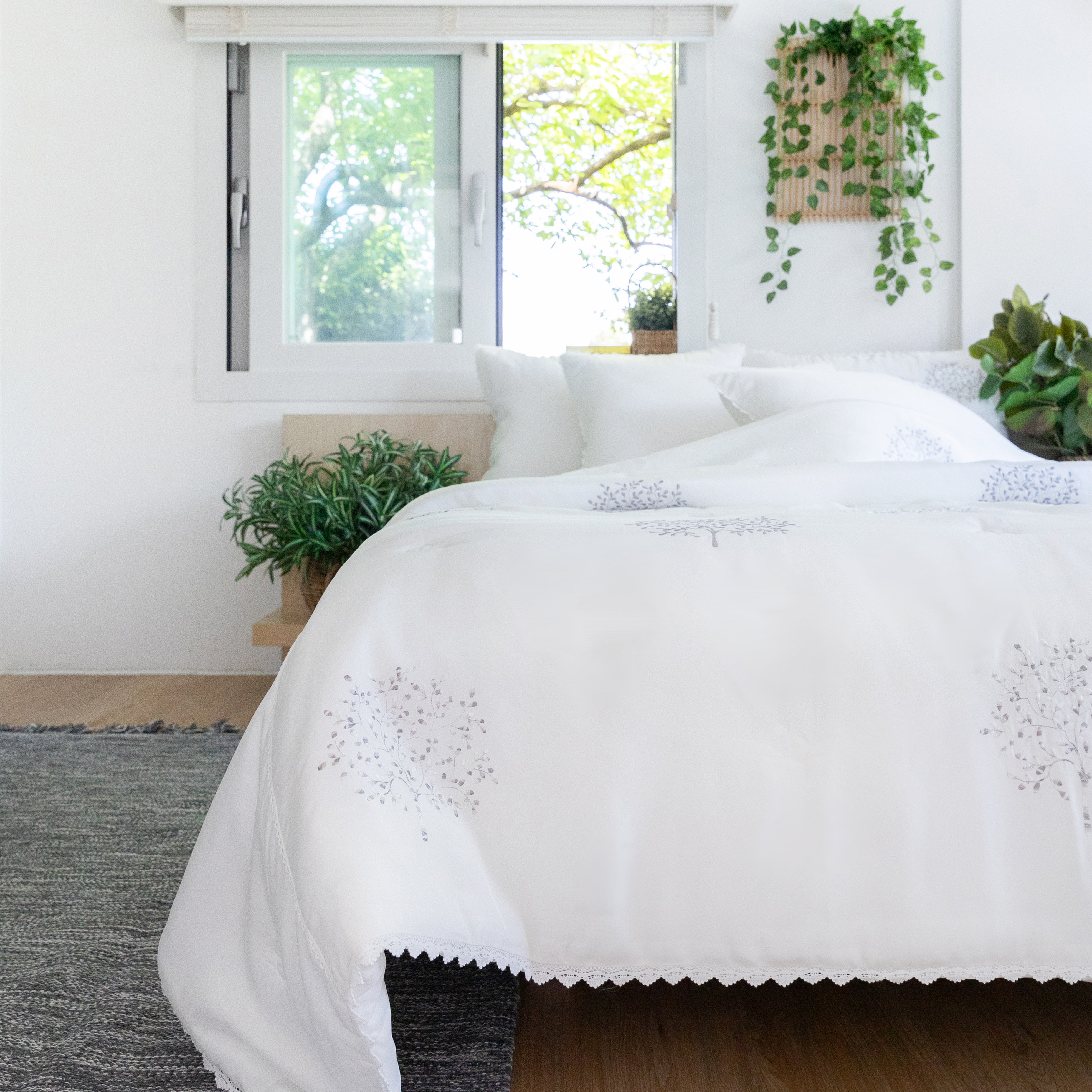 시원한 100% 프리미엄 인견 여름차렵이불 [앙드레 트리 자수] 그레이 S Q K SK