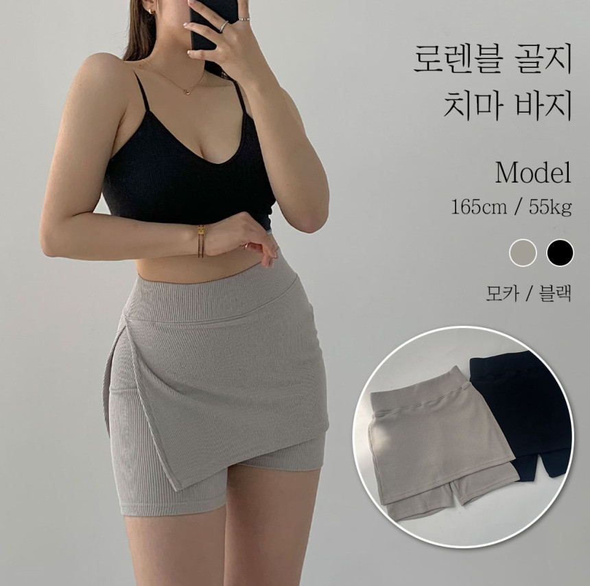 [단독제작]골지 랩치마바지 바이크쇼츠 3부 5부 치마레깅스 치마바지 골지반바지 여름 레이어드치마 운동복 발레 폴 상세 이미지 6