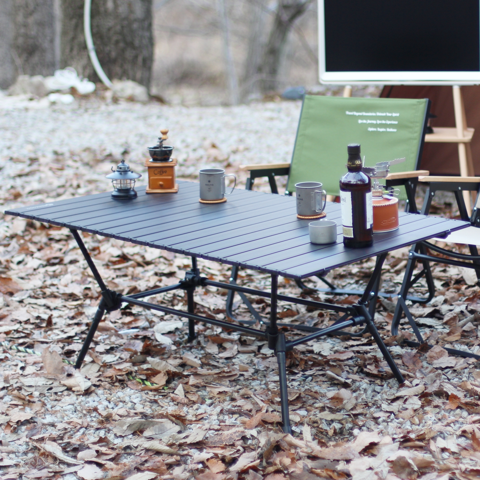 레드코코 캠핑 롤테이블 접이식 경량 테이블 높이조절 좌식 대형 120cm 블랙