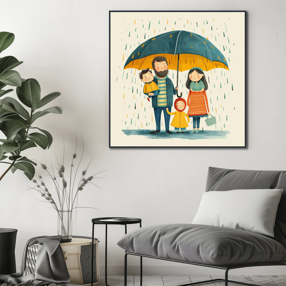 행복한가족 45cm x 45cm 무광화이트 알루미늄액자 일러스트그림 - 상세 이미지 4