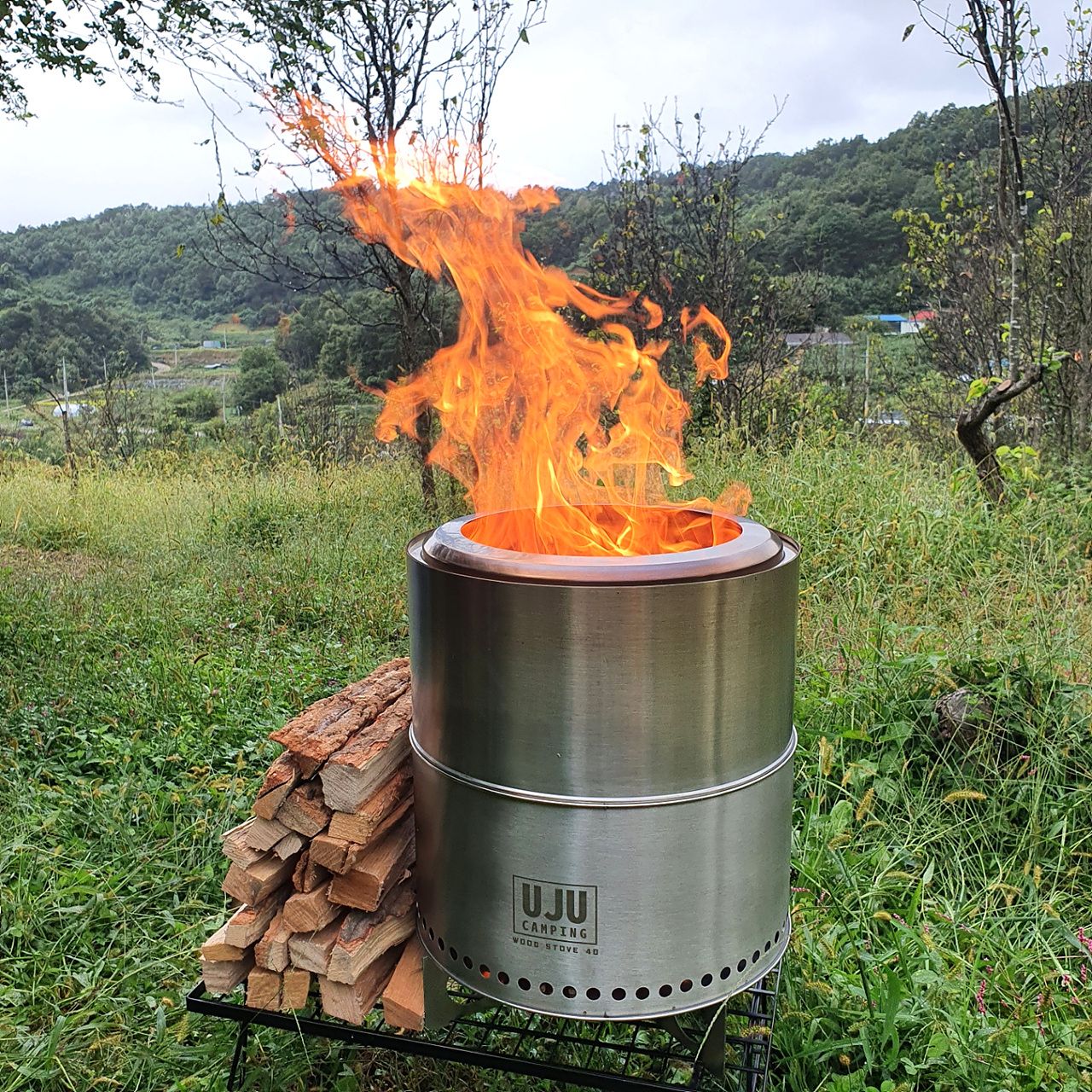 우주캠핑 우드스토브 40 이중연소 화로대 대형 불멍 화로