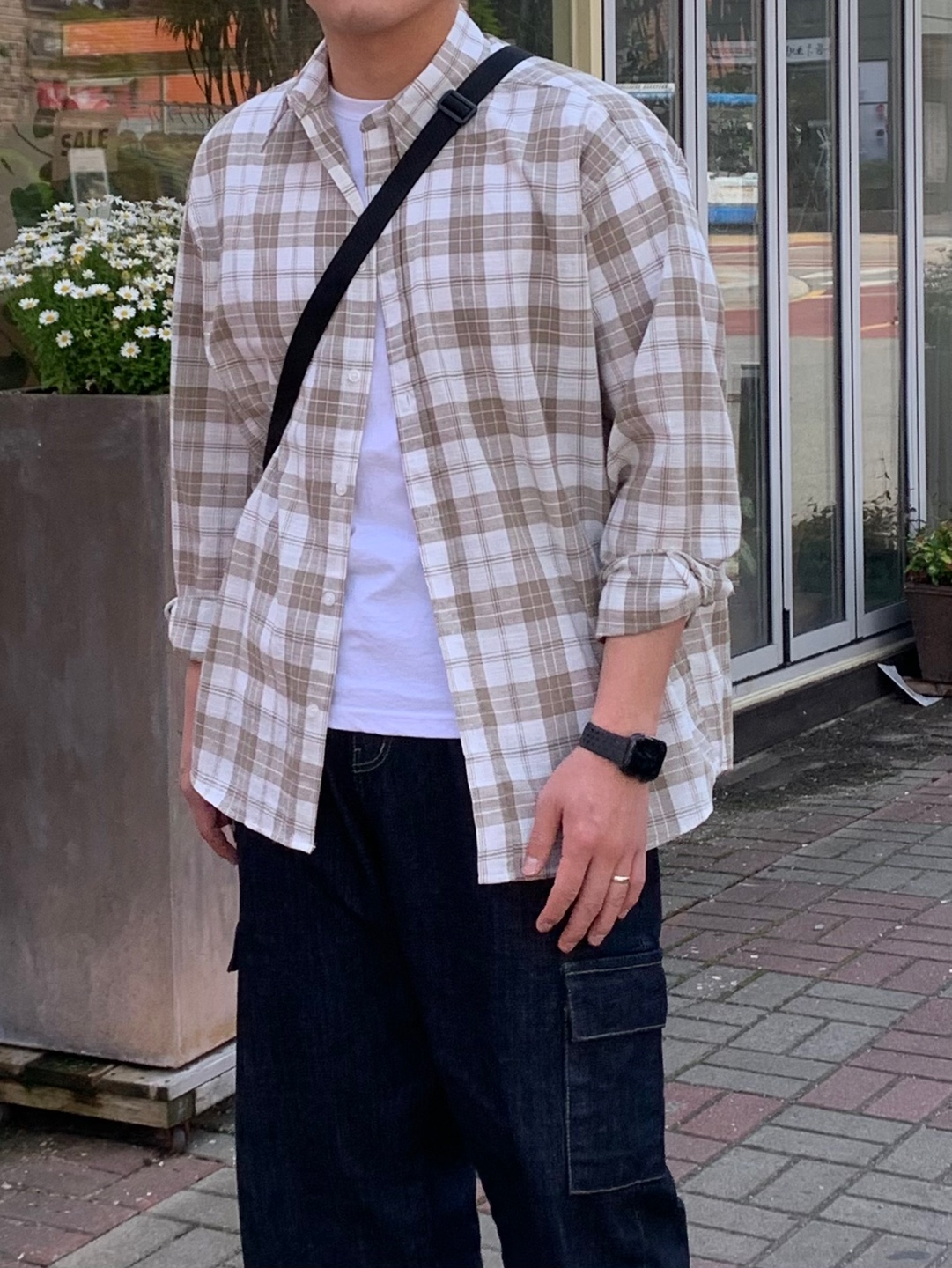 남자 린넨셔츠 커플 체크셔츠 오버핏남방 이미지 6