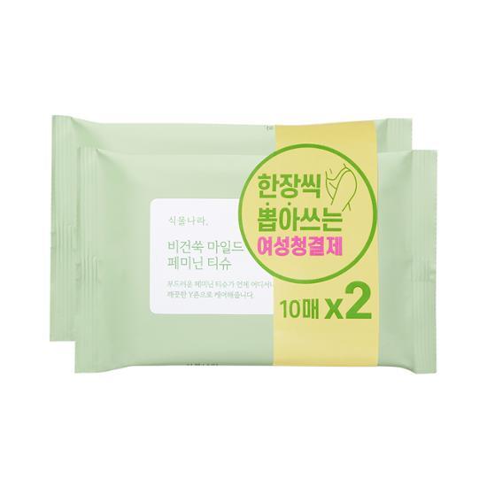 식물나라 비건쑥 마일드 페미닌티슈 10매 x 2개 더블기획 여성청결제 여성청결티슈 - 상세 이미지 2