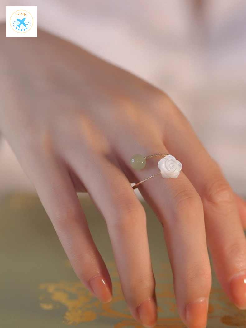 여성용 반지 옥 꽃 비취 링 악세서리 장미 - 상세 이미지 2
