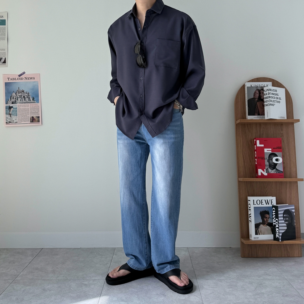 남자여름와이드청바지 남자연청바지 남성얇은청바지 - 상세 이미지 5
