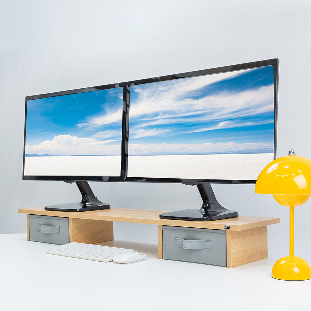 레토 서랍형 듀얼 모니터 받침대 스탠드 2단 LMS-DT08