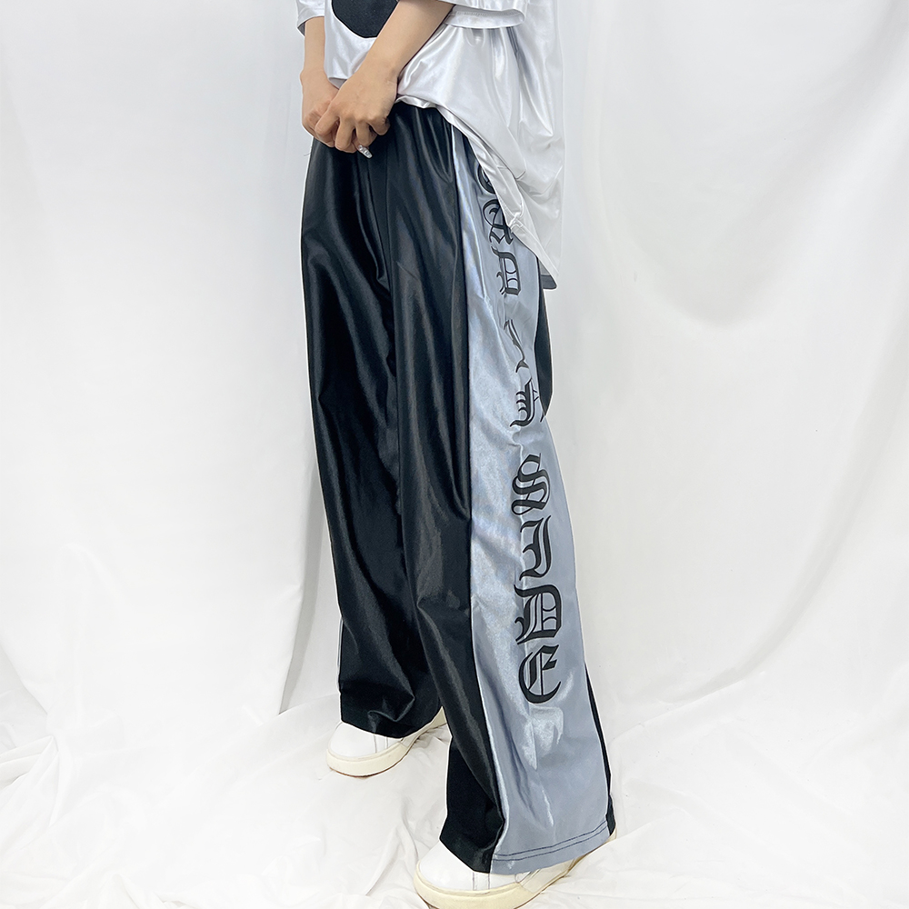 져지 트레이닝 메탈 실크 새틴 샤틴 밴딩 트랙 와이드팬츠 3color - 상세 이미지 3