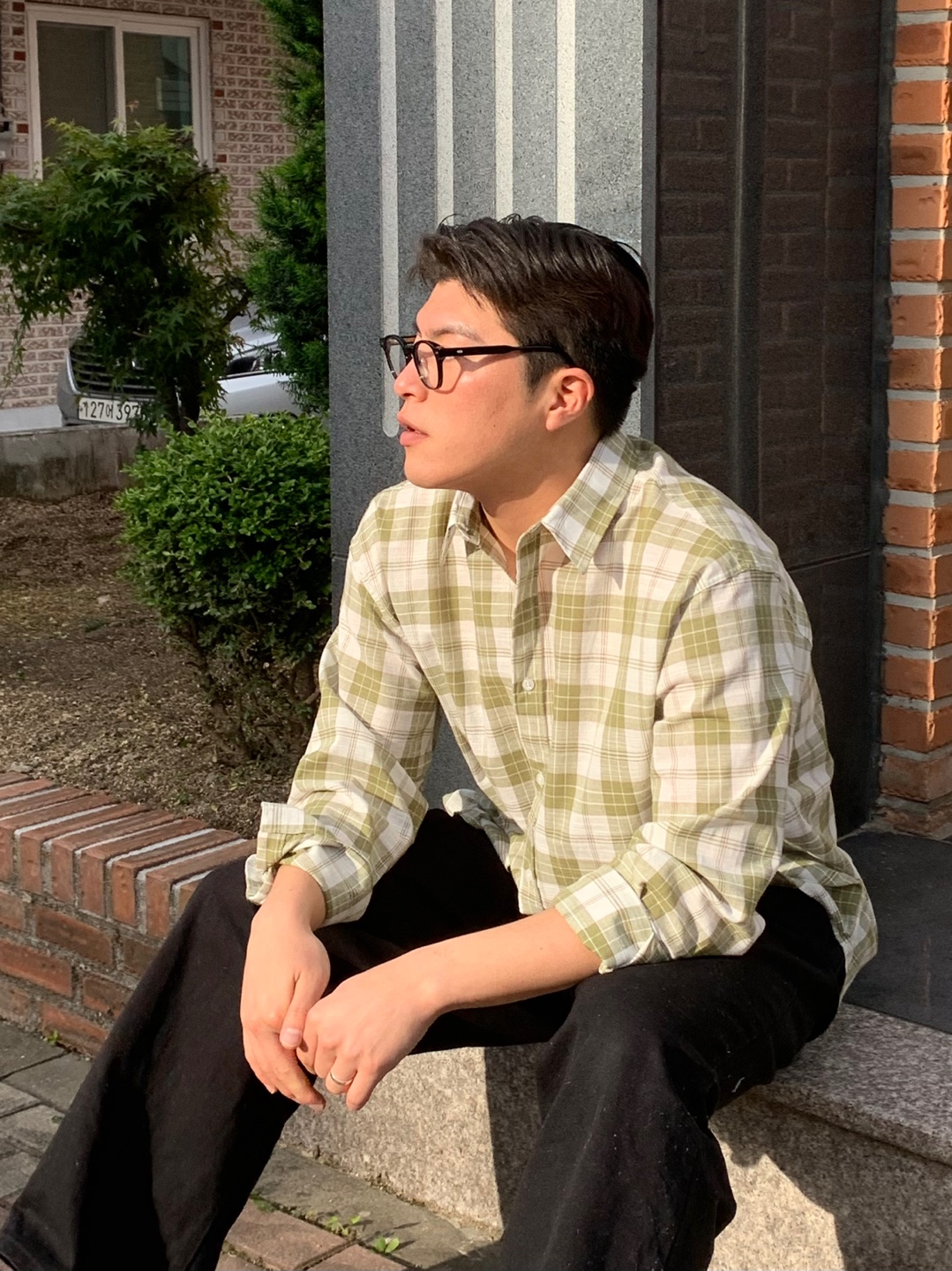남자 린넨셔츠 커플 체크셔츠 오버핏남방 이미지 7