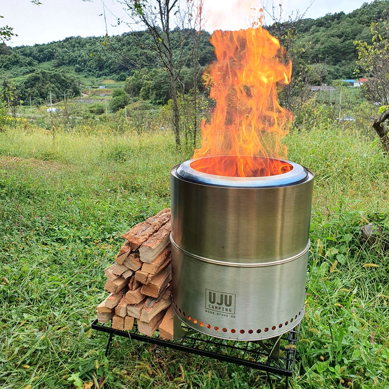 우주캠핑 우드스토브 40 이중연소 화로대 대형 불멍 화로