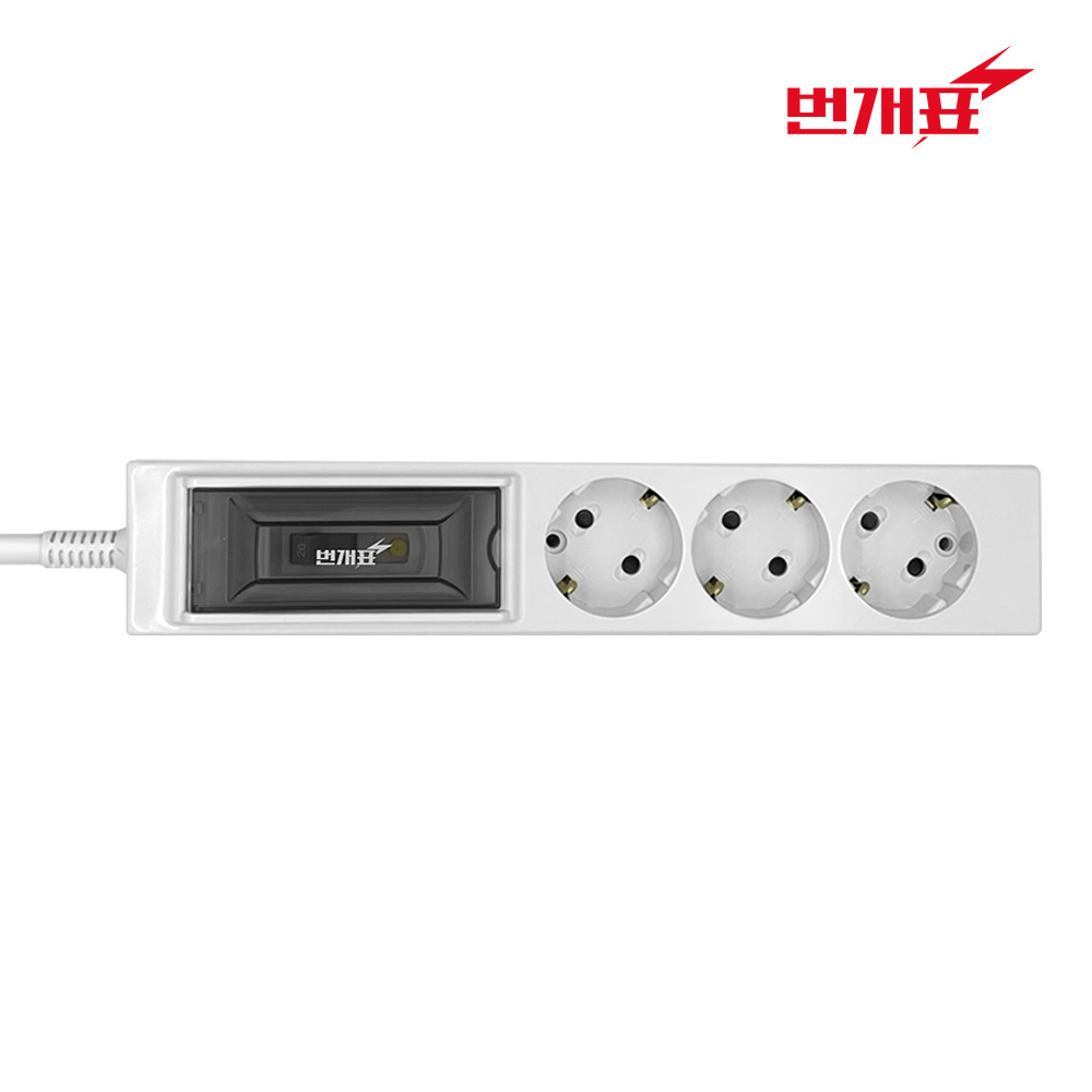 번개표 에어컨 전용 멀티탭 고용량 국산 대용량 누전차단 4000W 콘센트 3m, (3구) 화이트, 1개 - 상세 이미지 3