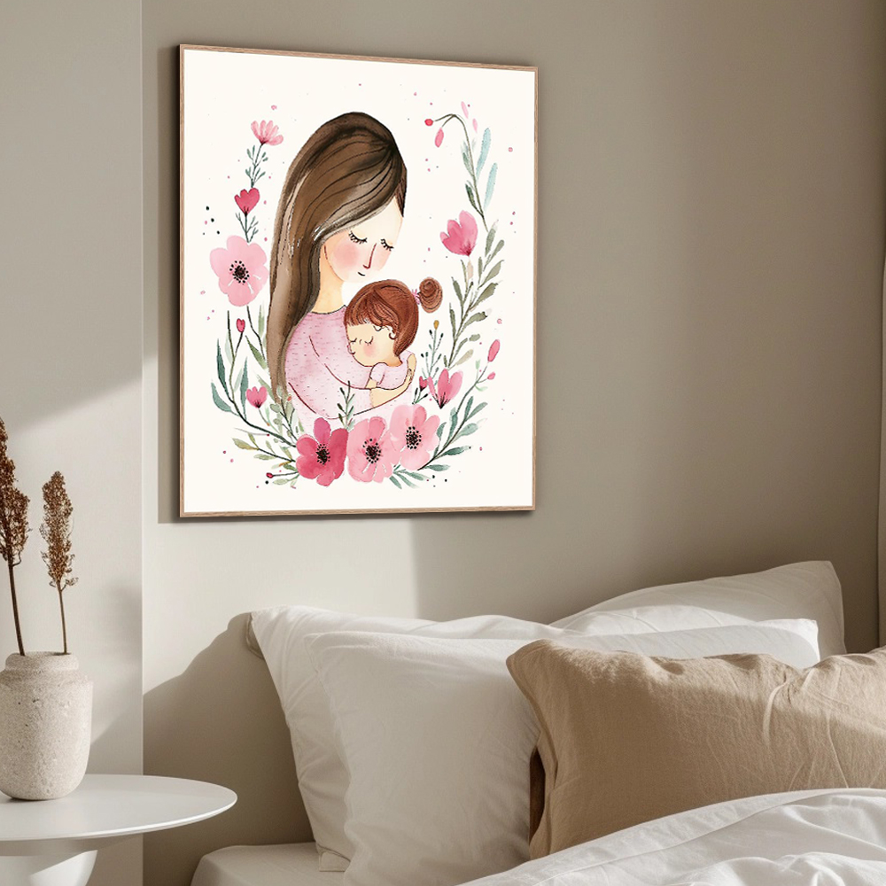 행복한가족 45cm x 45cm 무광화이트 알루미늄액자 일러스트그림 - 상세 이미지 3