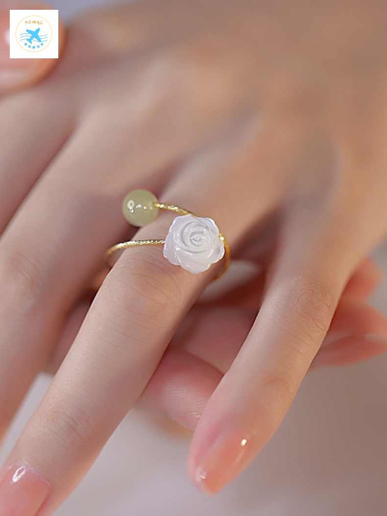 여성용 반지 옥 꽃 비취 링 악세서리 장미 - 상품 이미지