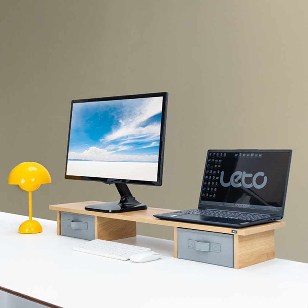 레토 서랍형 듀얼 모니터 받침대 스탠드 2단 LMS-DT08