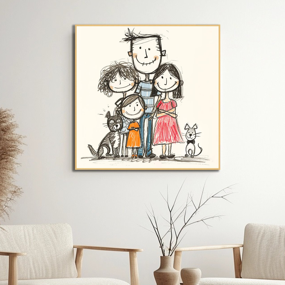 행복한가족 45cm x 45cm 무광화이트 알루미늄액자 일러스트그림 - 상세 이미지 2