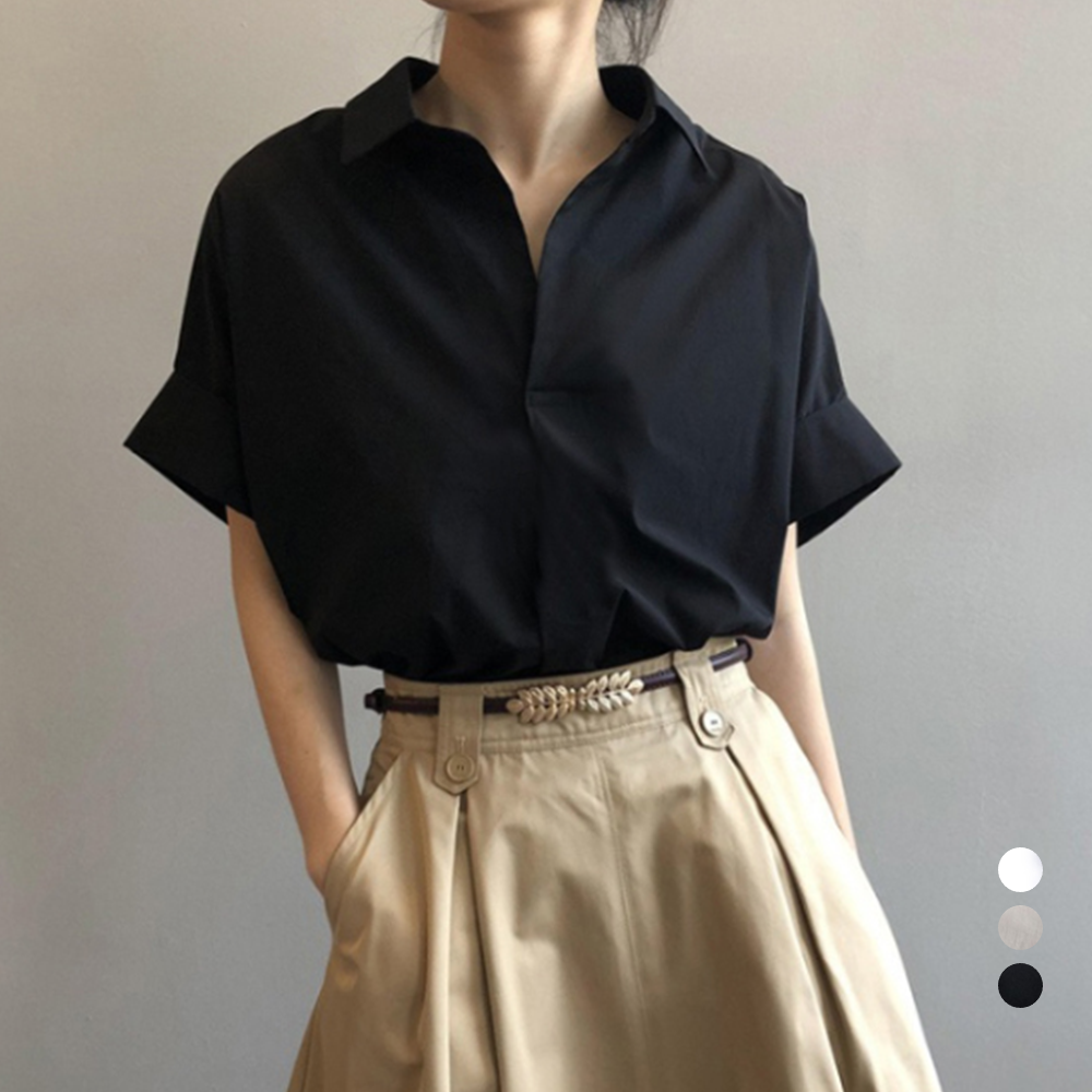 민증사진옷 증명사진 예식장옷차림 결혼식하객룩 여성반팔블라우스 - 메인 이미지