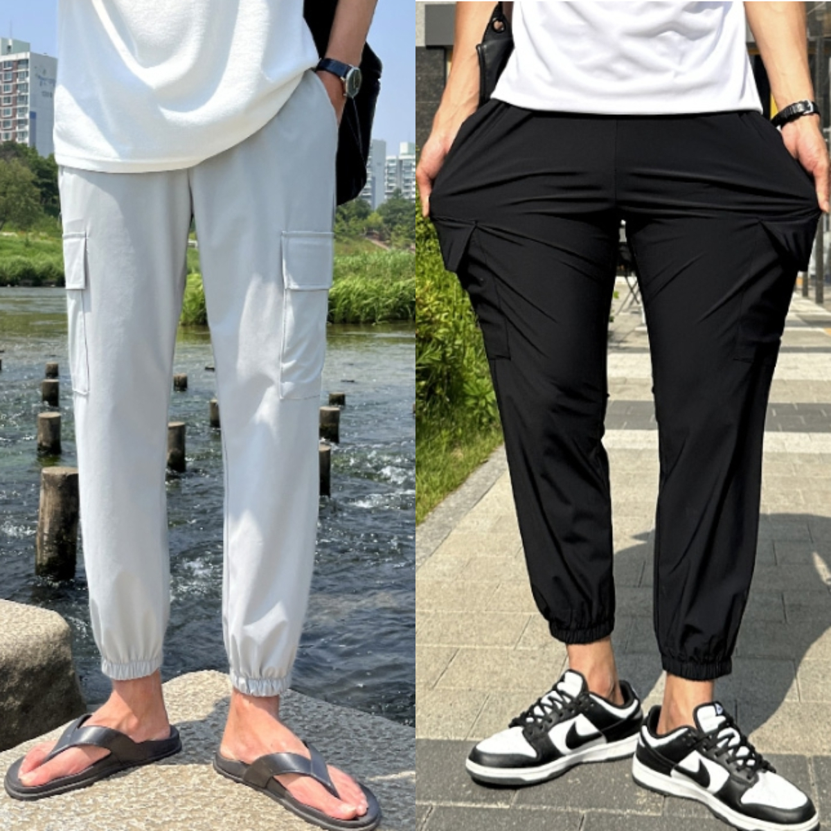 남자 벅스 여름 아이스 쿨링 냉장고 밴딩 카고 조거팬츠 - 상품 이미지