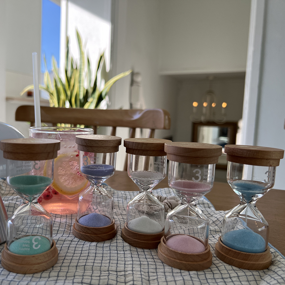 [강화유리] 시간별 3분 양치 타이머 모래멍 우드 모래시계