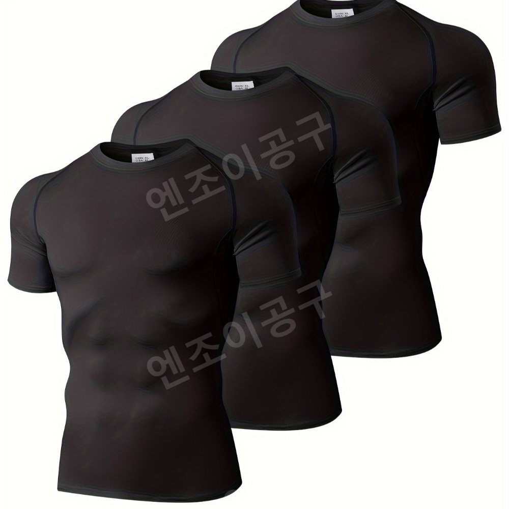 스포츠 남성용 단소매 압축 셔츠 머슬핏 3SET - 상품 이미지