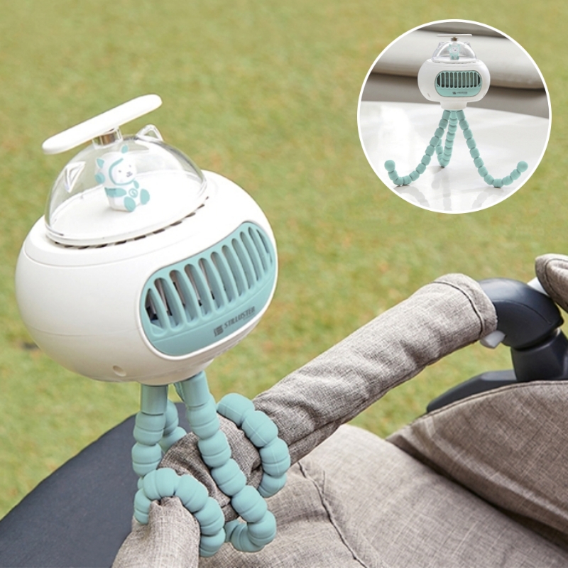 날개없는 유모차선풍기 저소음 문어발 자바라 선풍기 BLDC모터 자동회전