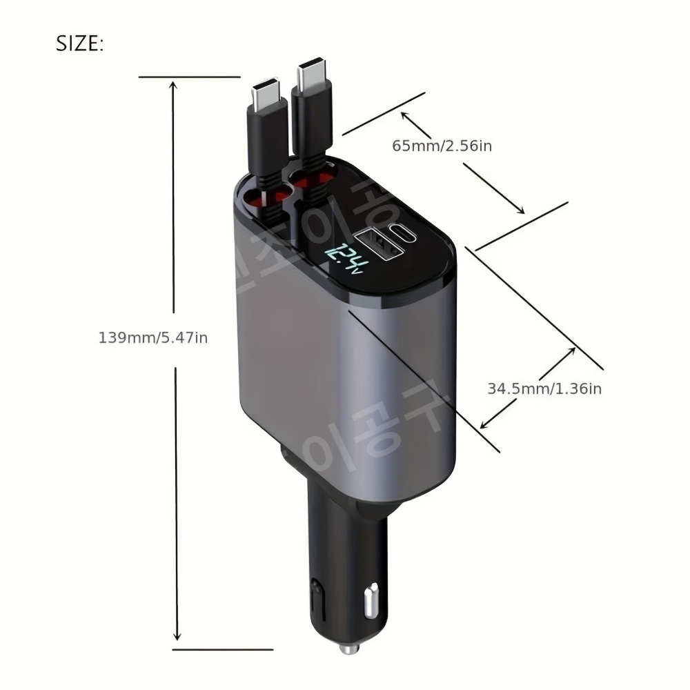 충전 차량 플러그 어댑터 4 In 1 전압 표시 USB C타입 - 상세 이미지 3