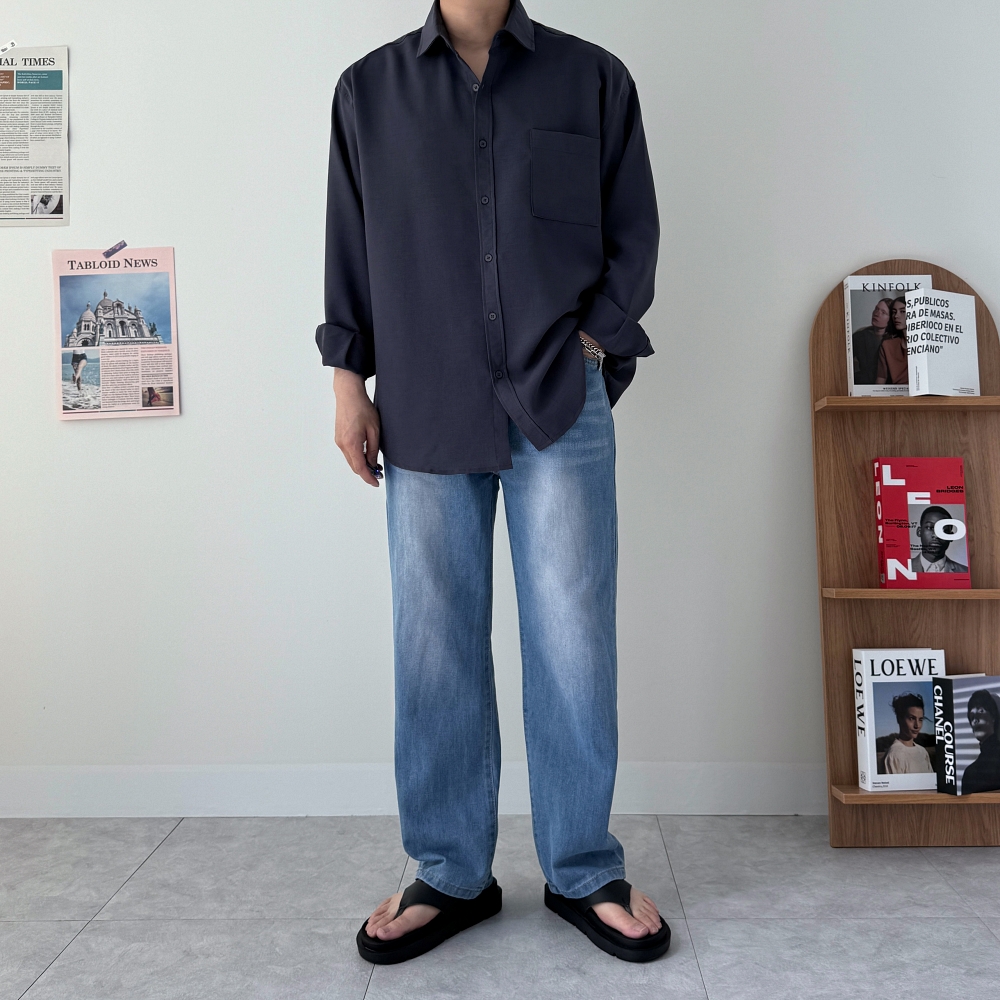남자여름와이드청바지 남자연청바지 남성얇은청바지 - 상세 이미지 4