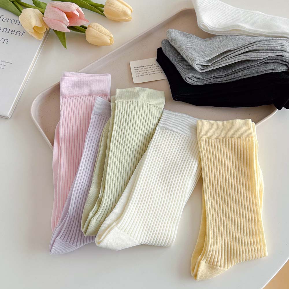 루즈벨 얇은 면 시스루양말 무압박 골지 무봉제 롱 루즈삭스 긴목 레이스 스타킹 여름양말