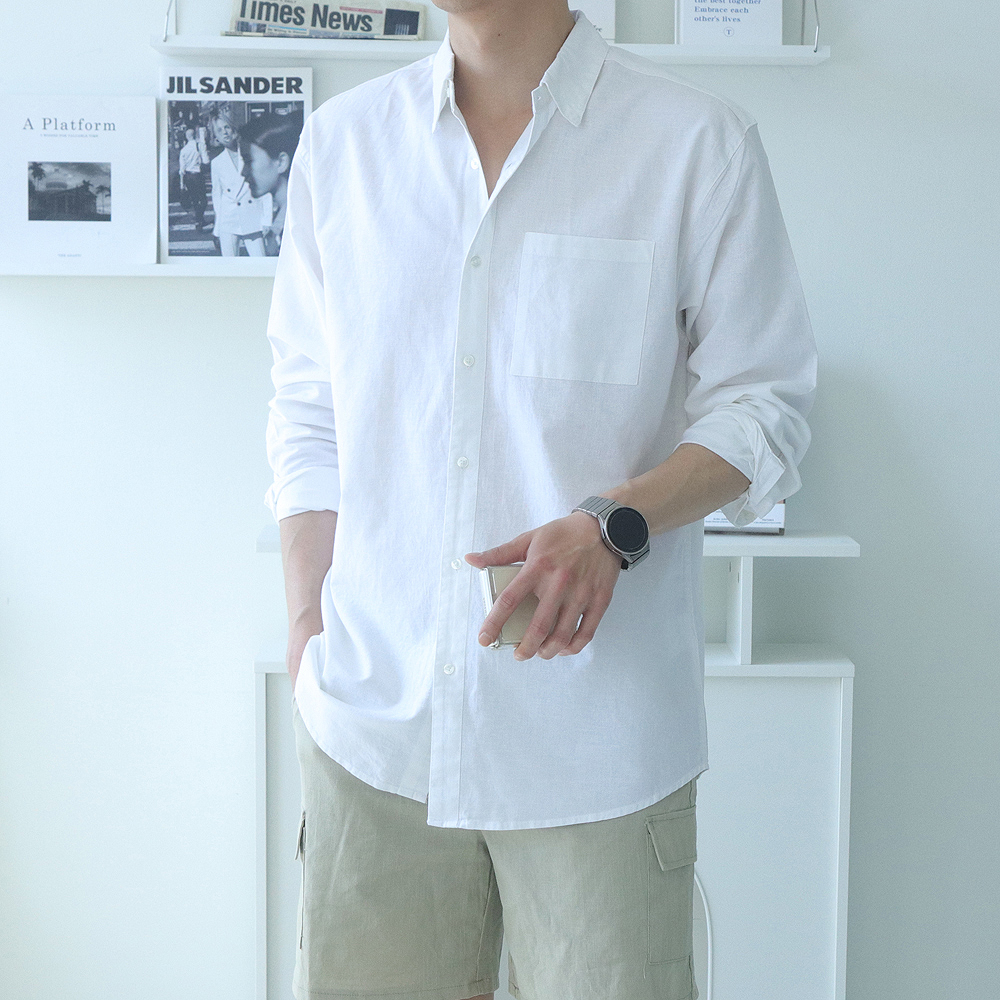 남자 셔츠 여름 쿨 남방 오버핏 남자 린넨 셔츠 - 상세 이미지 2