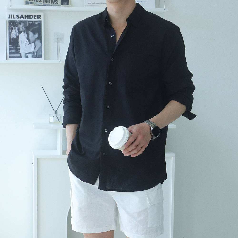 남자 셔츠 여름 쿨 남방 오버핏 남자 린넨 셔츠 - 상세 이미지 3