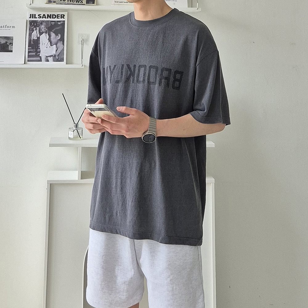 남자 반팔티 오버핏 피그먼트 나염 커플 반팔티 - 상세 이미지 2