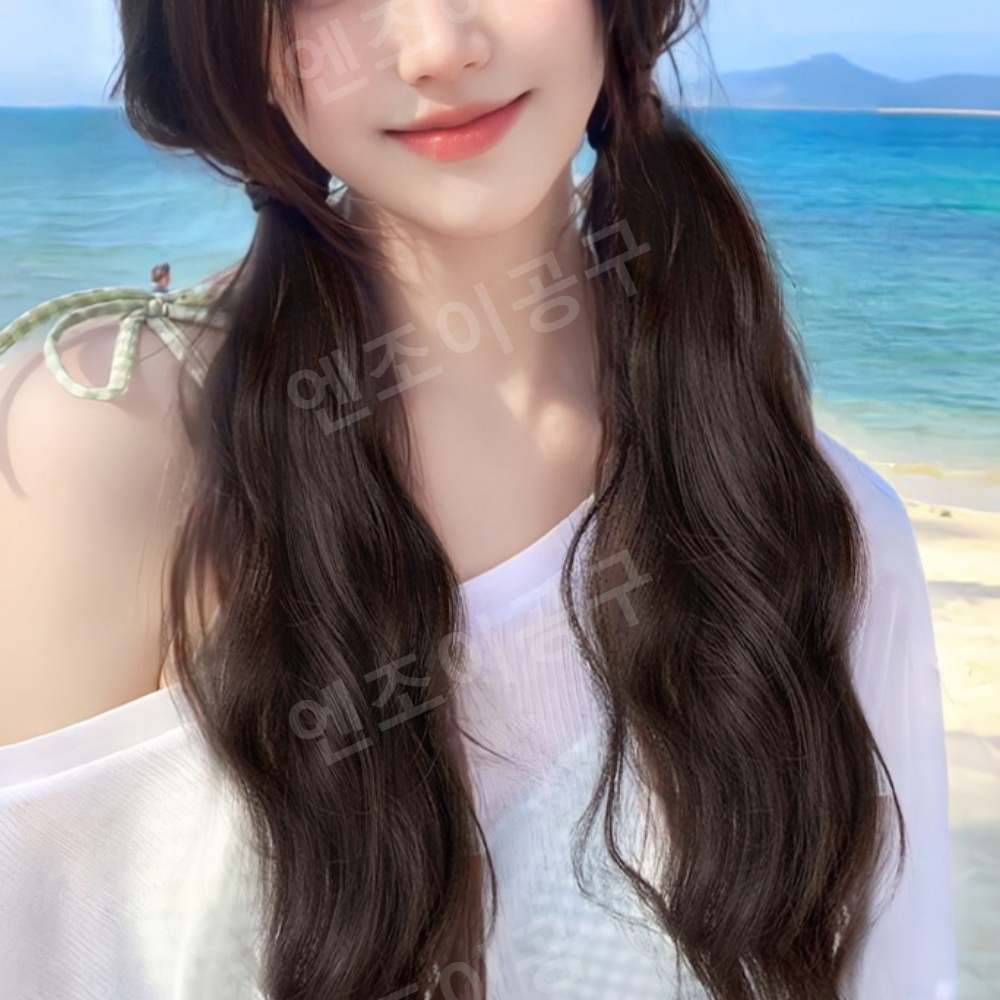 양갈래 가발 여성 긴 머리 포니테일 자연스러운 웨이브 - 메인 이미지