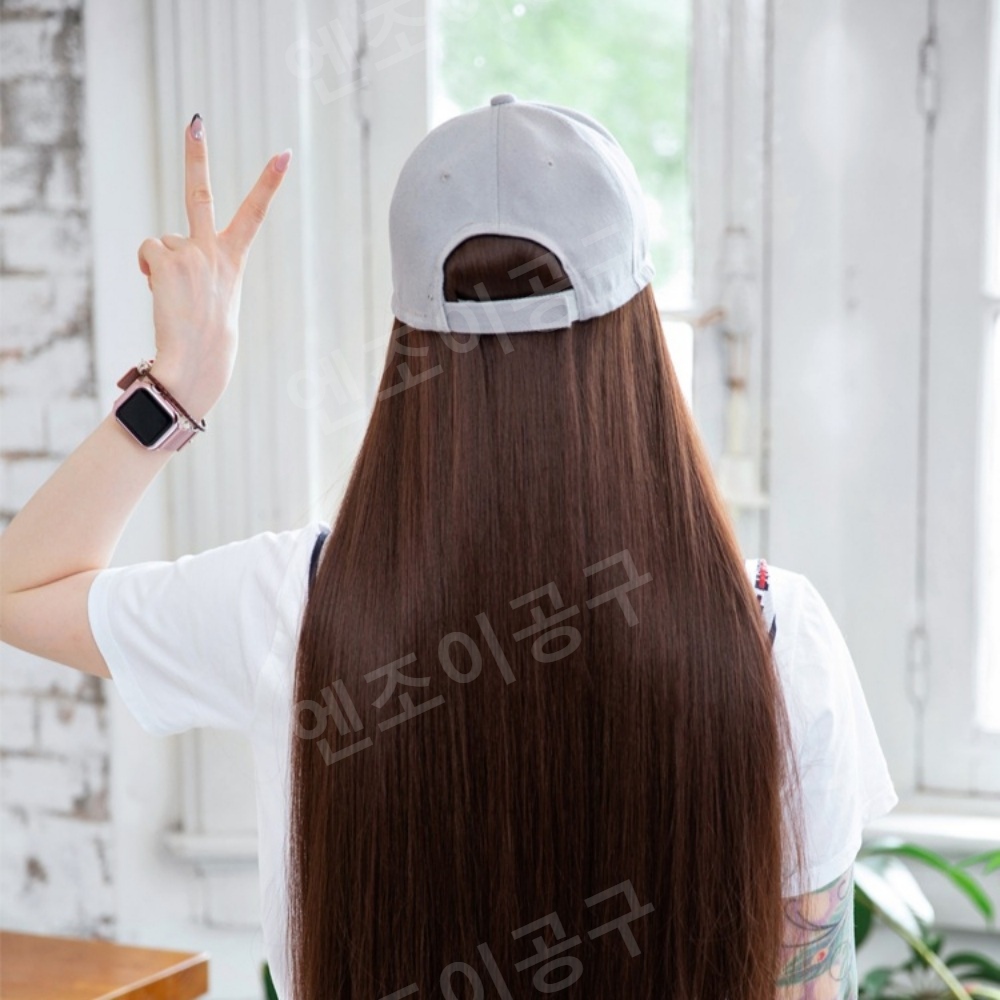 통가발 모자 여성 트렌디한 긴머리 헤어 인모통가발 - 상품 이미지