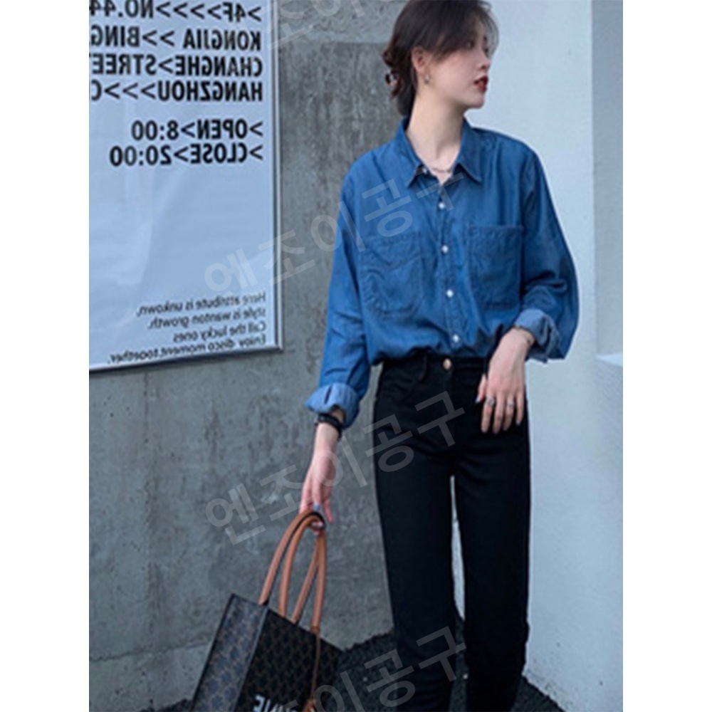 청셋업 텐셀 데님 셔츠 여성 빈티지 재킷 - 상세 이미지 4