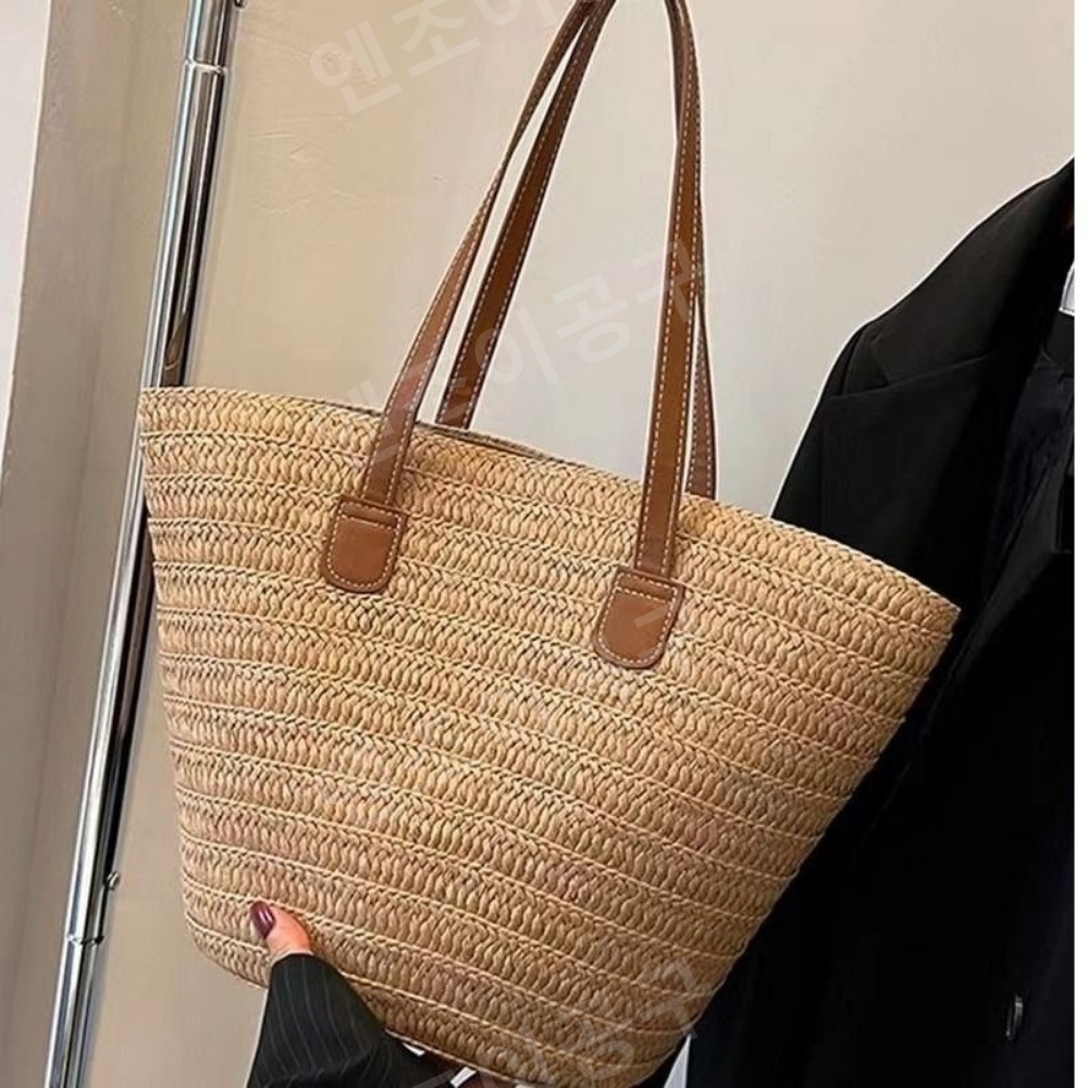 대용량 라탄 버킷백 여성 해변 휴양지 가방 - 상세 이미지 2