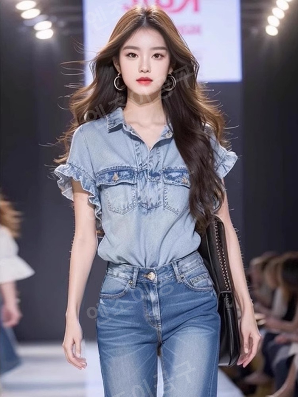 연청 데님 청청세트 데님 셔츠 반팔 여성 여름 - 상세 이미지 2